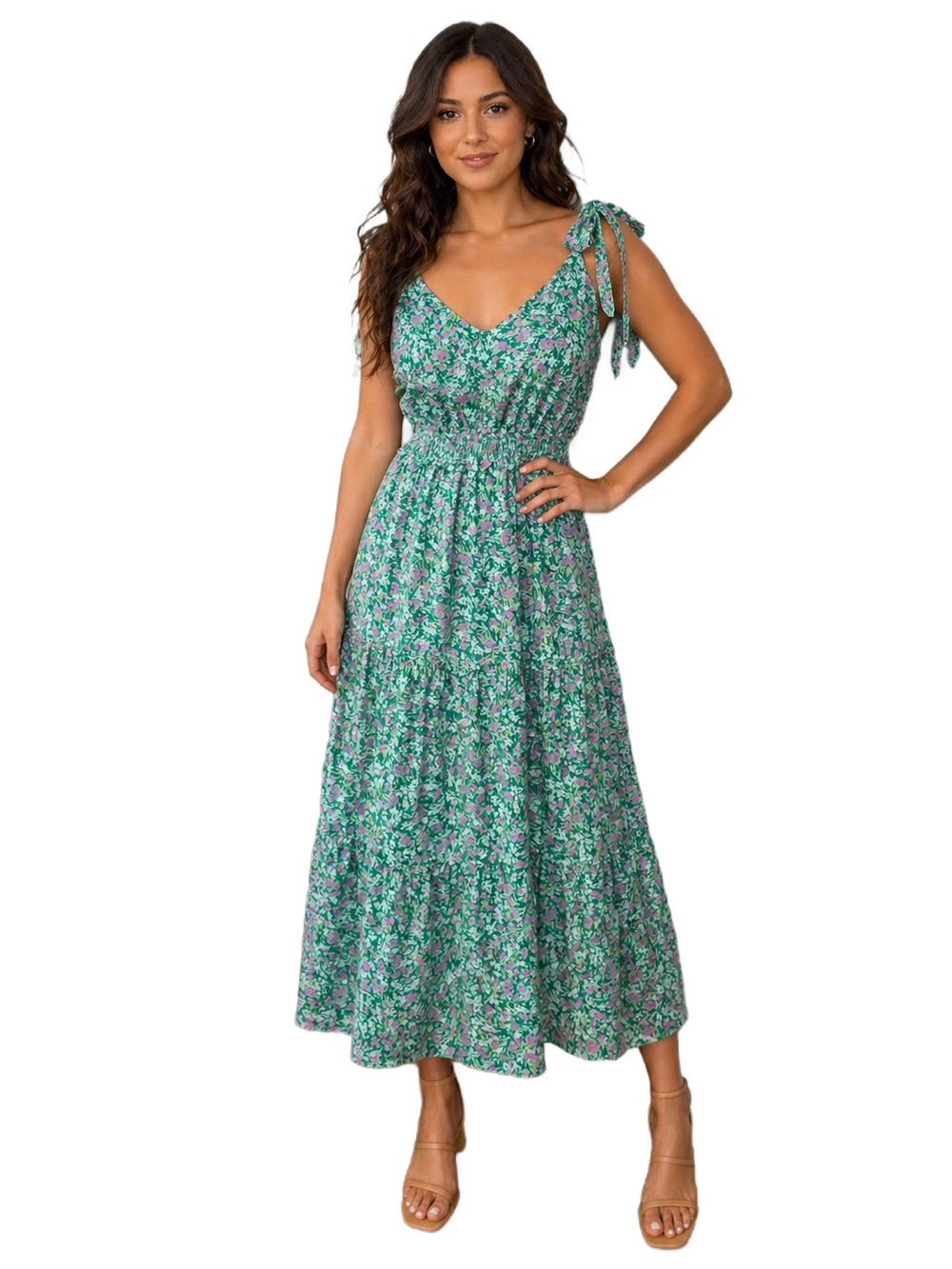 Skies Are Blue Sleeveless Floral Print Tiered Maxi Dress